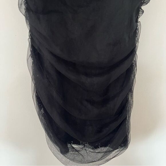 En Créme Vintage Black Ruched Sheer Mesh Spaghetti Strap Mini Dress - Picture 3 of 6